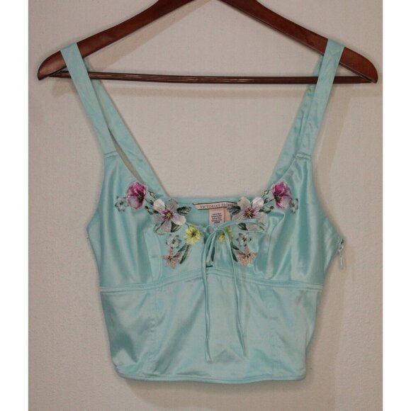 NWT Victoria Secret Lt. Blue/Green Lace Embellished Side Zip Cami Size Small - Picture 1 of 14